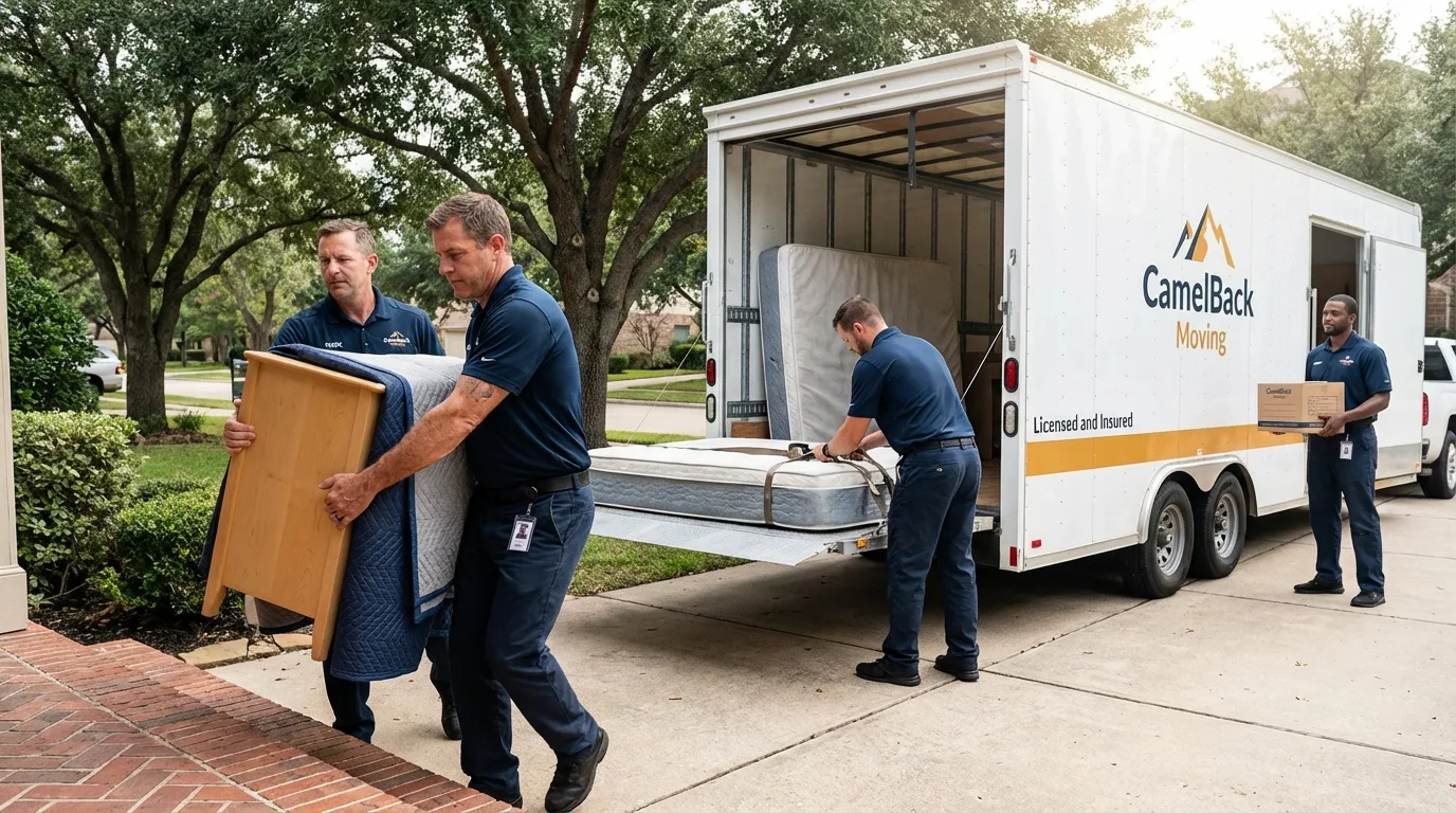 Crew loading residential truck for cross-state move from Ipswich, SD